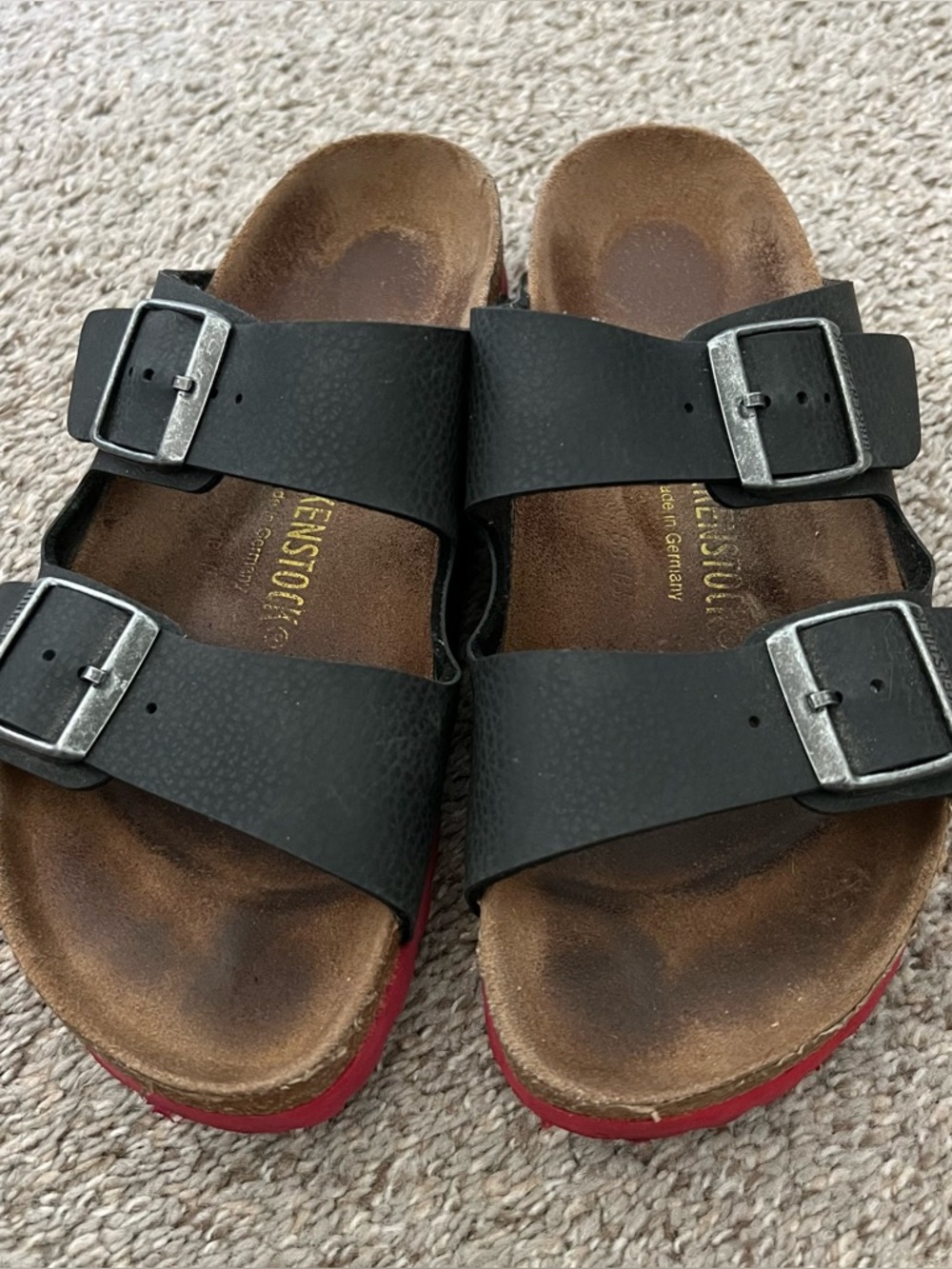 Birkenstock Black Suede Buckle Footbed Sandal W 8 M6